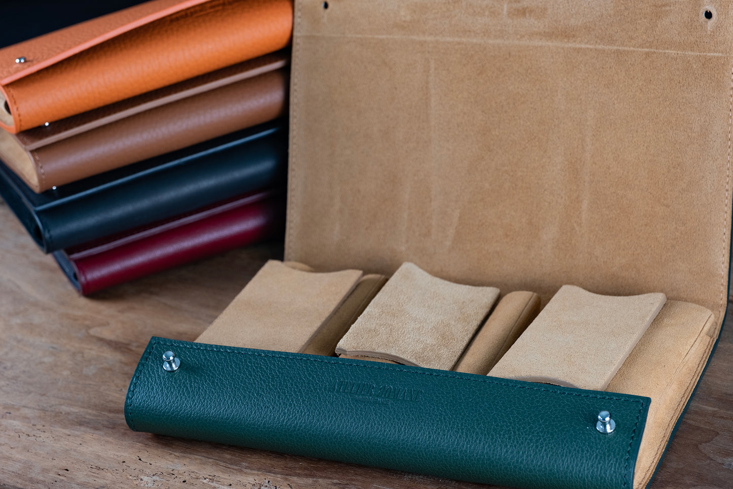 Pochette 3 montres veau sellier naturel