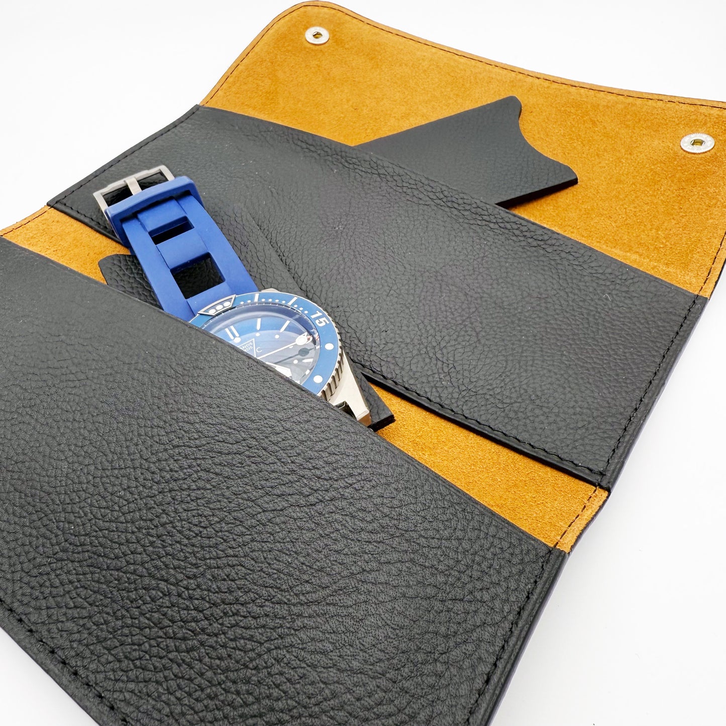 Pochette souple 2 montres cuir grainé noir