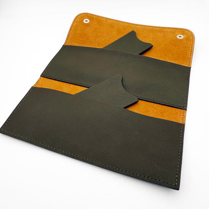 Pochette souple 2 montres cuir grainé kaki