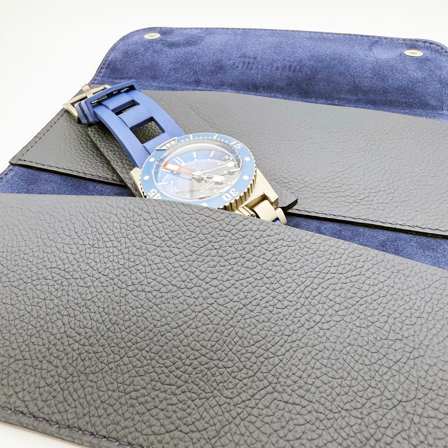 Pochette souple 2 montres cuir grainé bleu