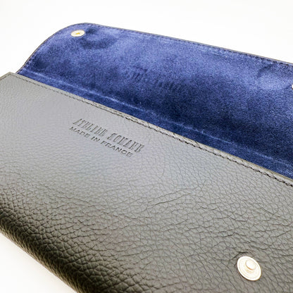 Pochette souple 2 montres cuir grainé bleu
