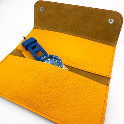 Pochette souple 2 montres cuir grainé orange